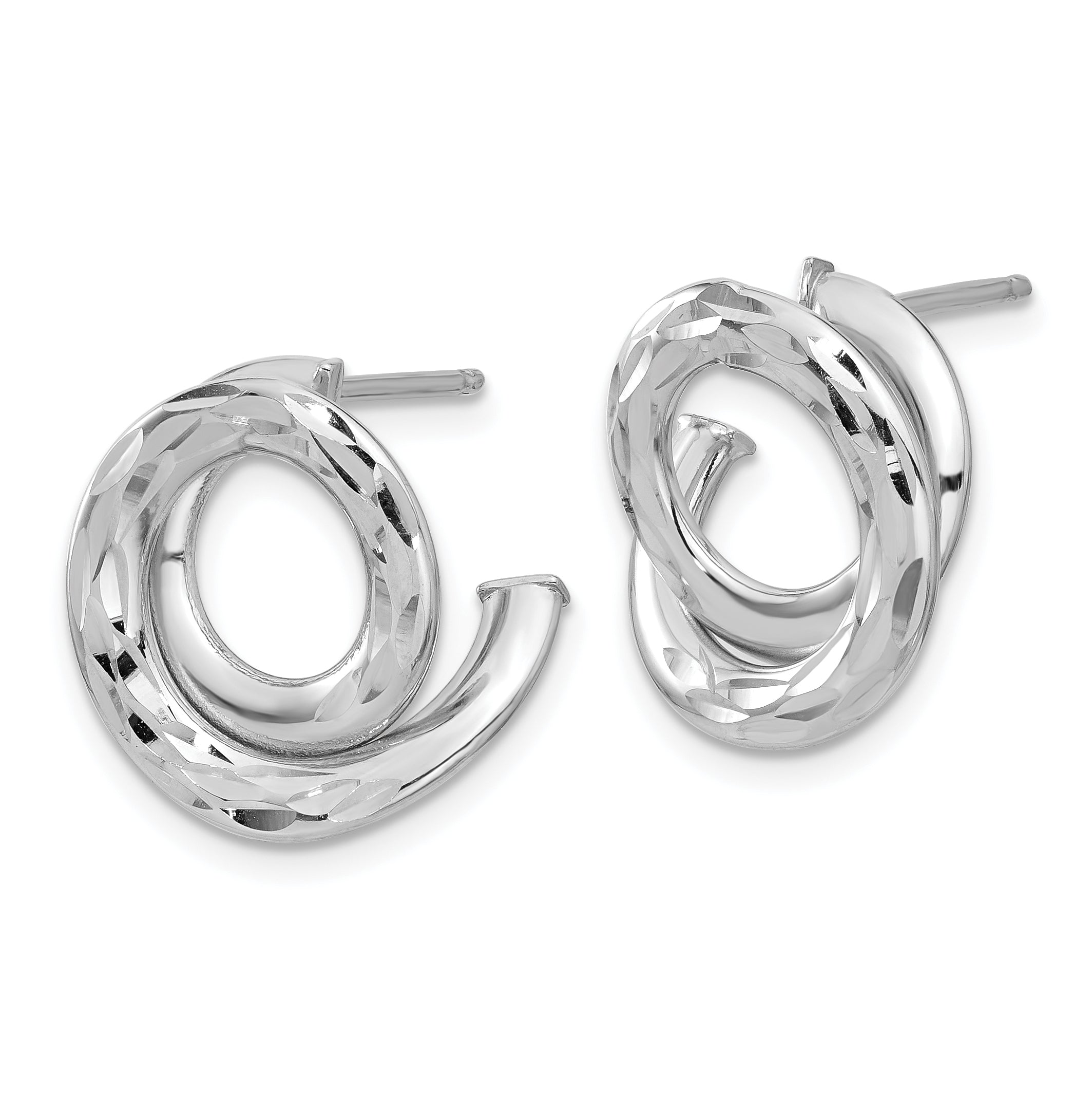 14K White Gold Polish and Diamond-cut Intertwined Circle Post Earrings Secondary image