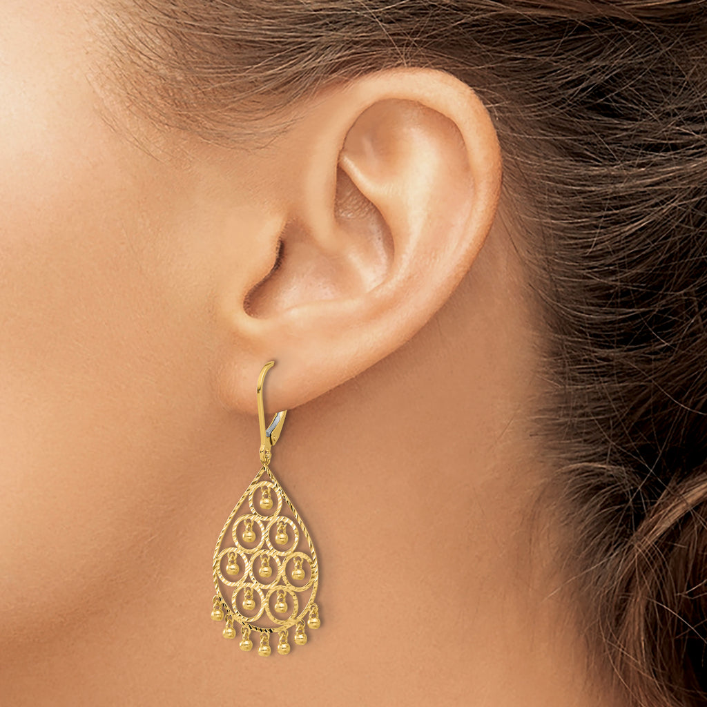 14K Polished and Diamond-cut Chandelier Style Dangle Earrings
