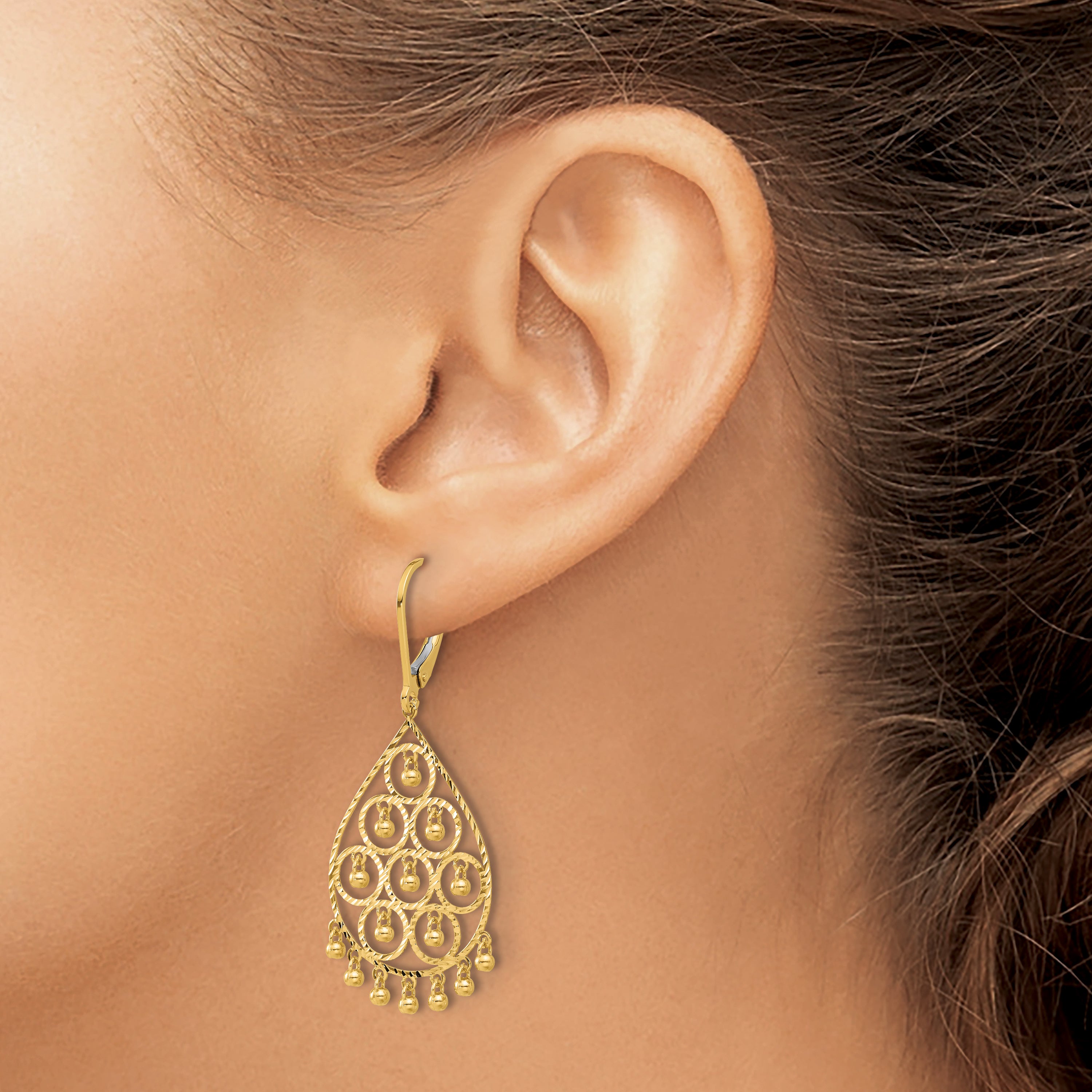 14K Polished and Diamond-cut Chandelier Style Dangle Earrings