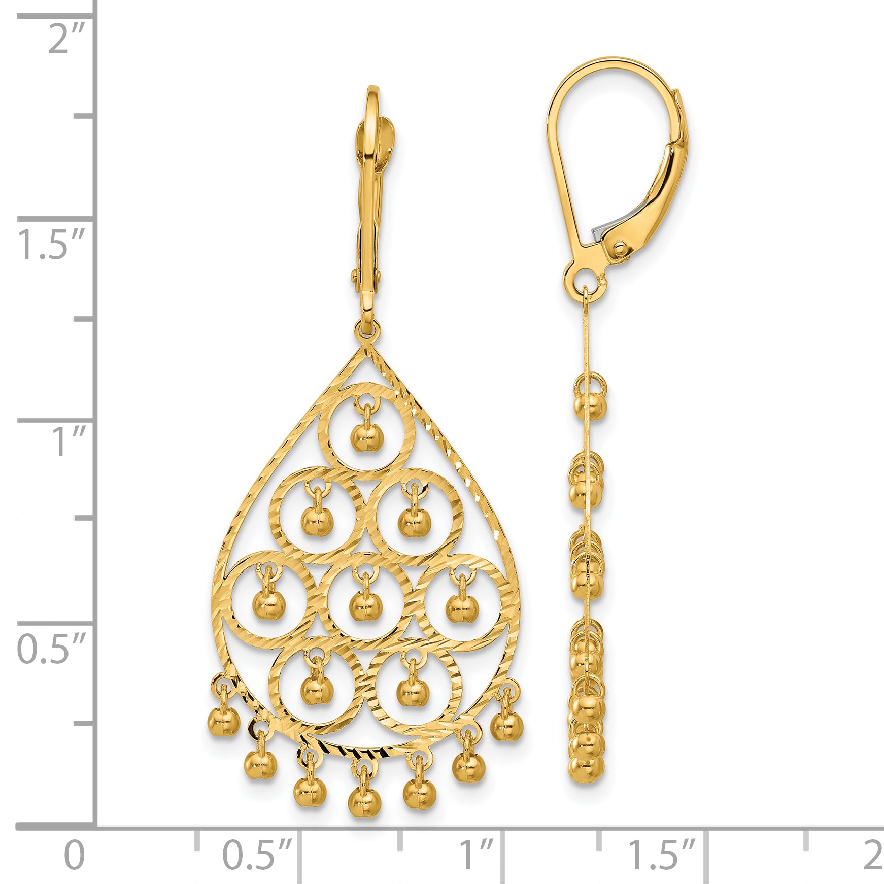 14K Polished and Diamond-cut Chandelier Style Dangle Earrings