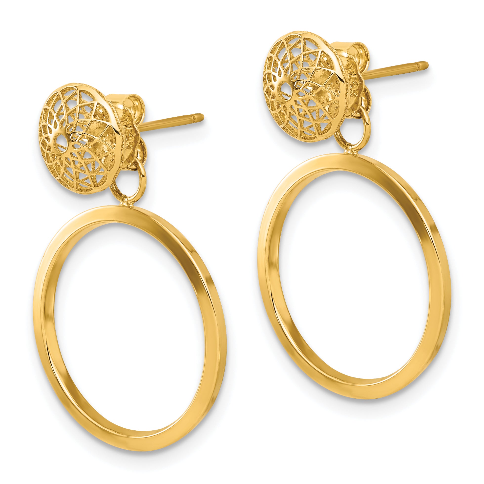 14k Polished Cut Out Hollow Dangle Circle Post Earrings Secondary image