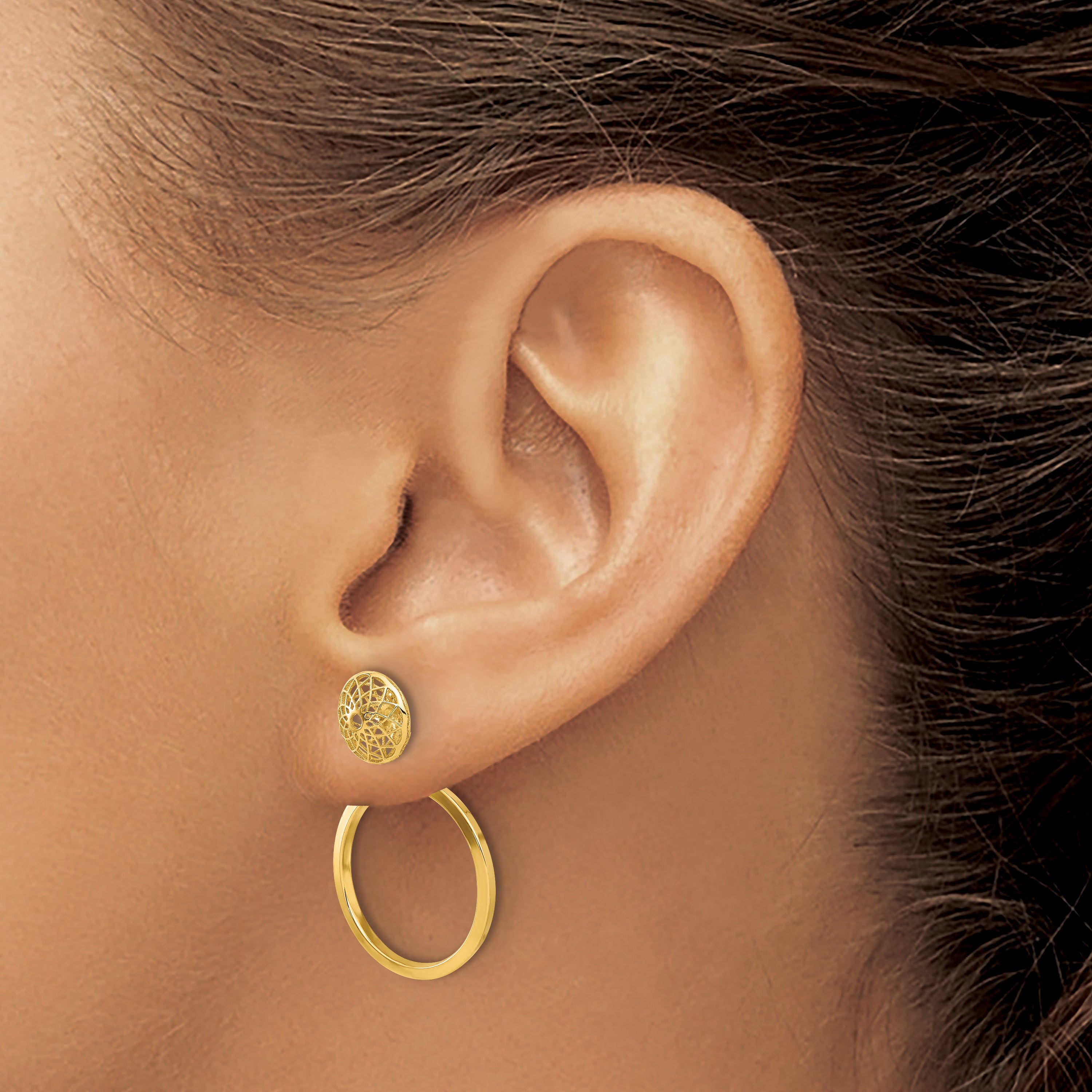 14k Polished Cut Out Hollow Dangle Circle Post Earrings