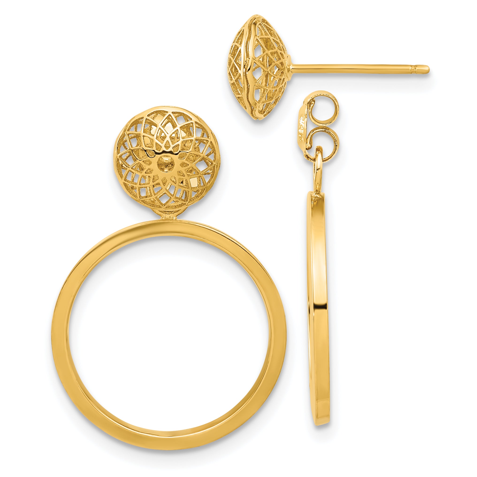 14k Polished Cut Out Hollow Dangle Circle Post Earrings Main image