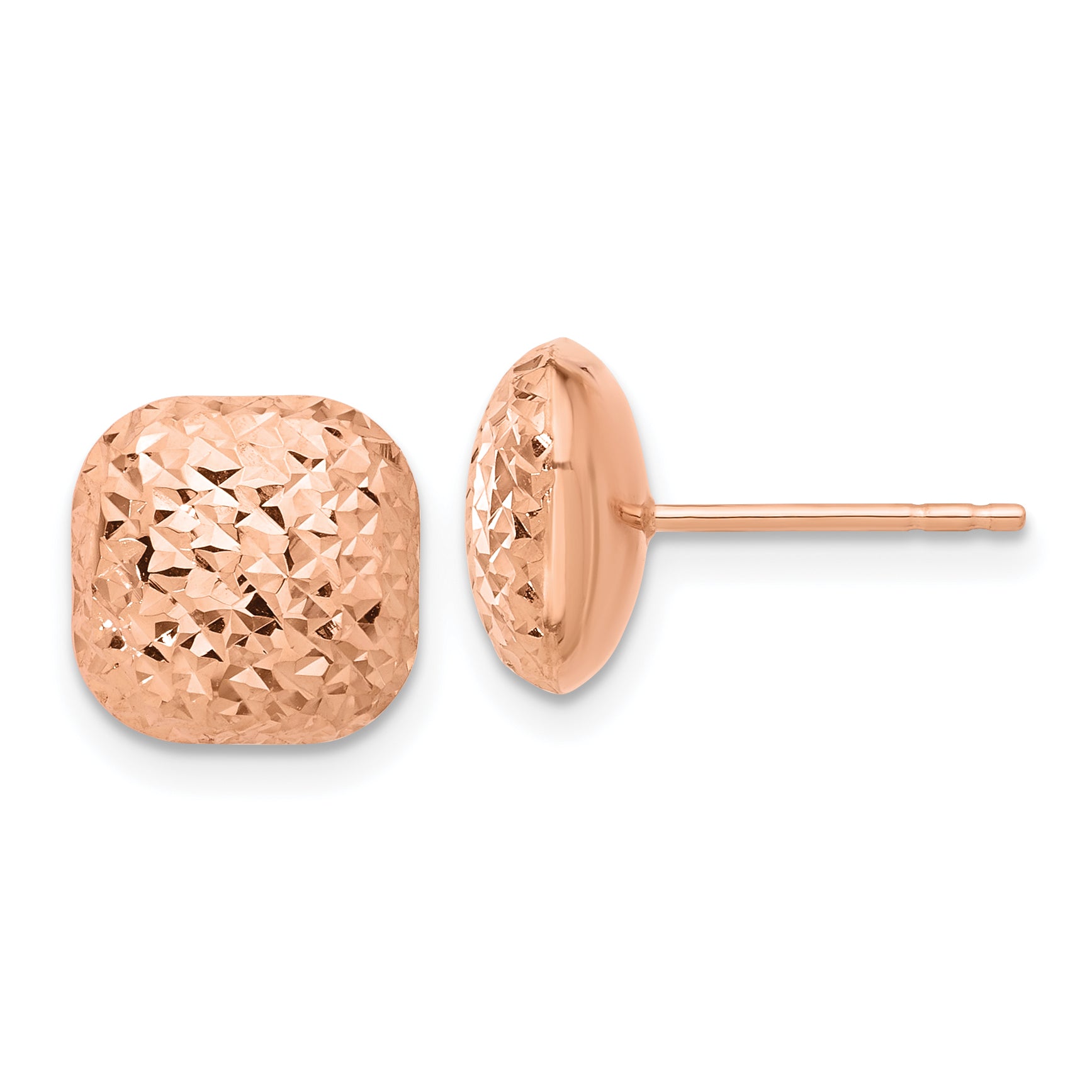 14K Rose Gold Polished Diamond-cut 10mm Puffed Square Post Earrings Main image