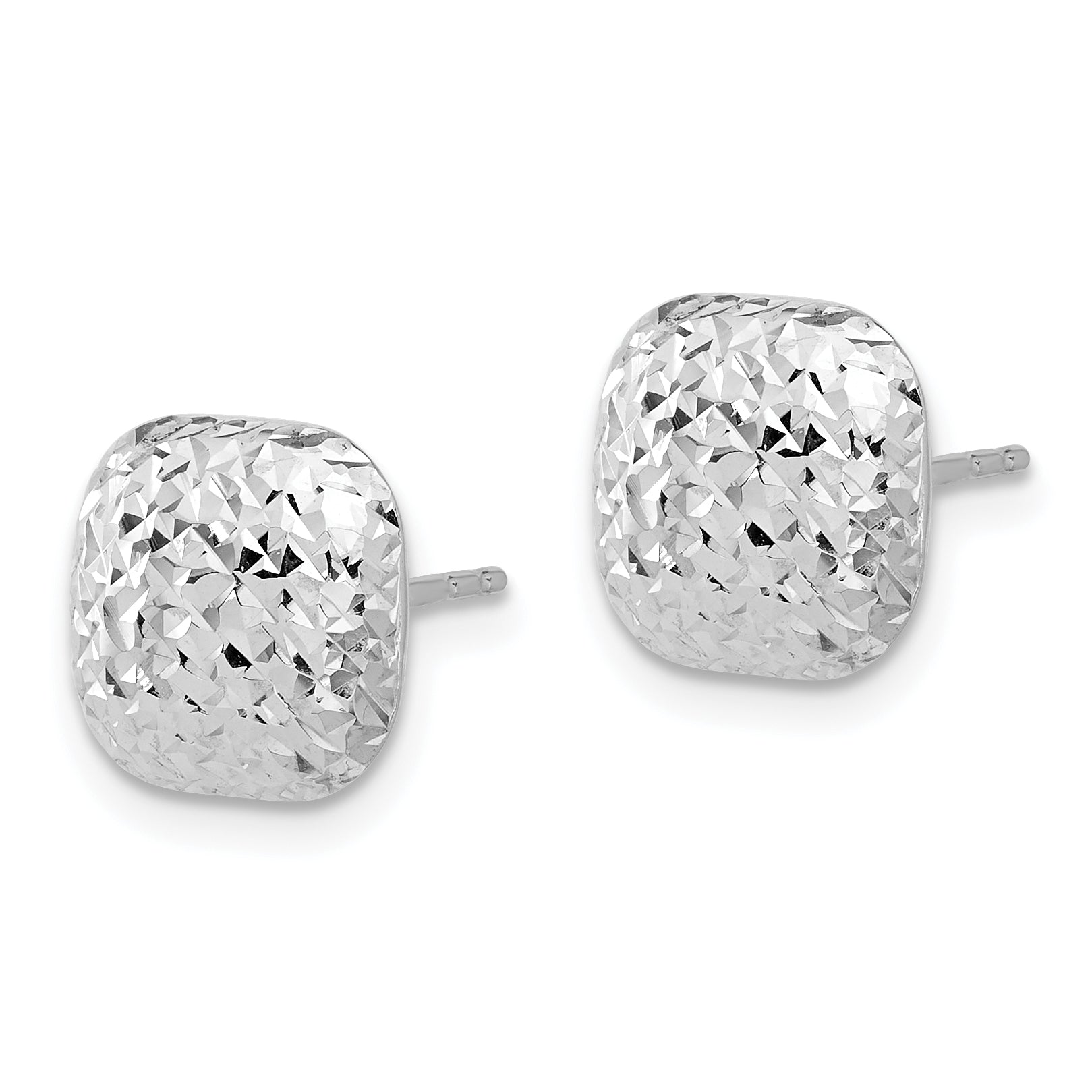 14K White Gold Polished Diamond-cut 10mm Puffed Square Post Earrings Secondary image