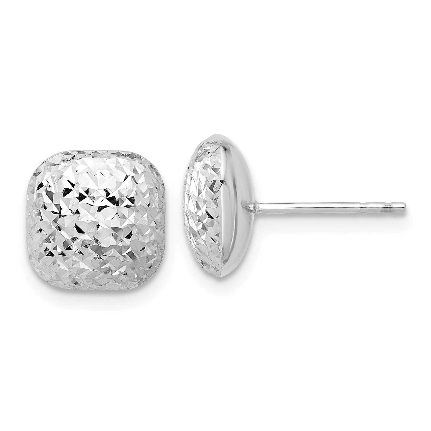 14K White Gold Polished Diamond-cut 10mm Puffed Square Post Earrings Main image