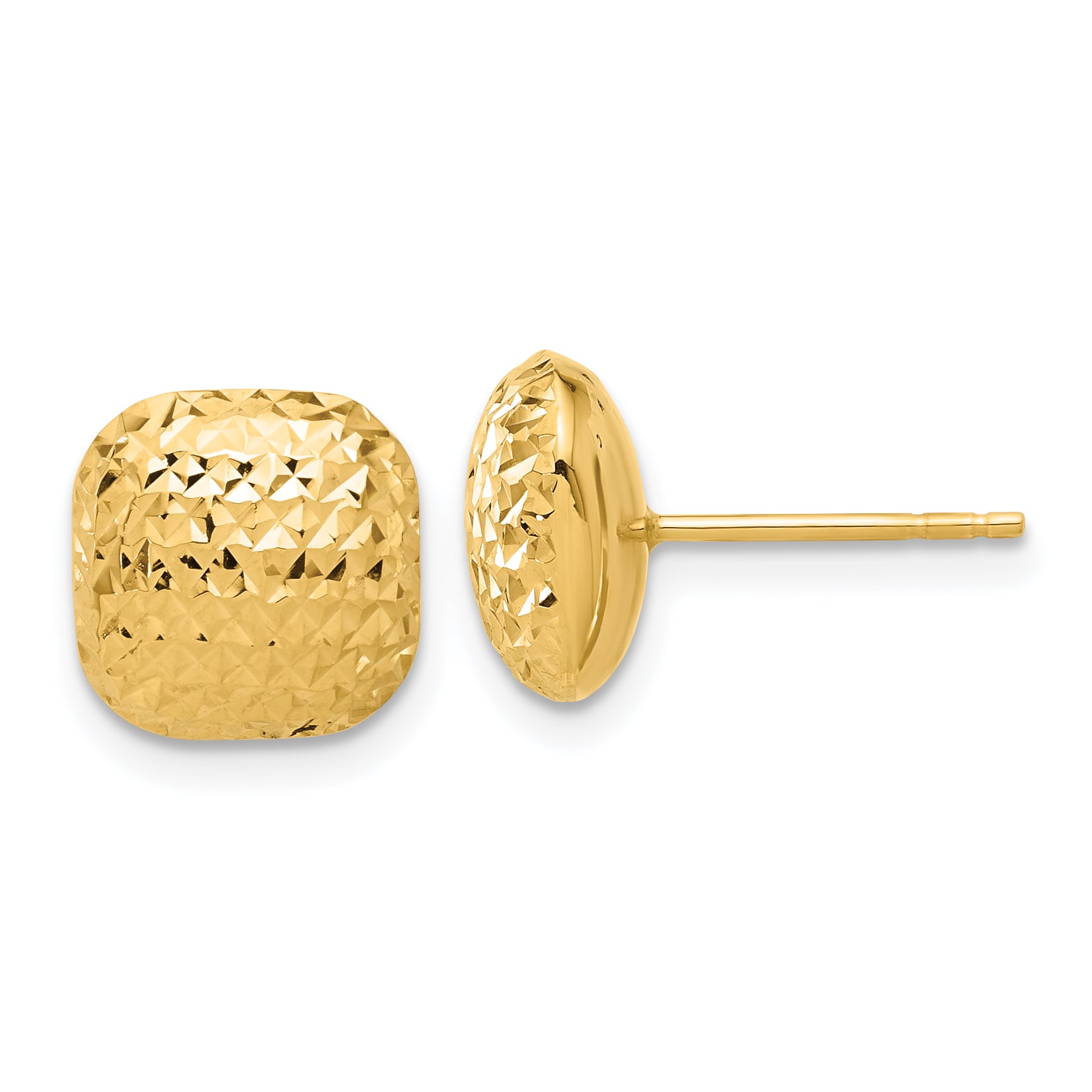 14K Polished and Diamond-cut 10mm Puffed Square Post Earrings Main image