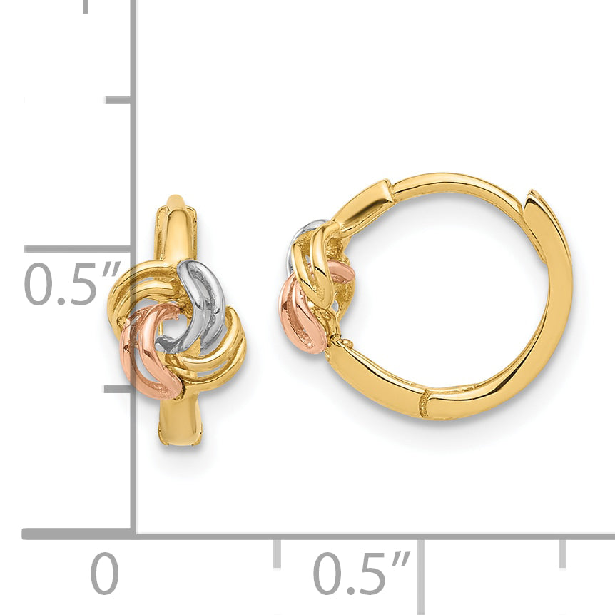 14K Two-tone w/White Rhodium Love Knot Hinged Huggie Hoop Earrings