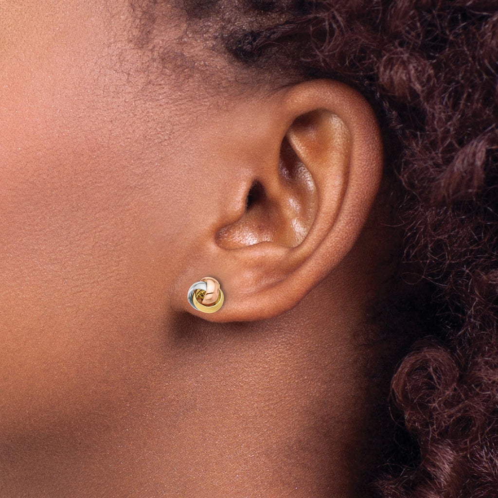 14K Polished Tri-color Love Knot Post Earrings