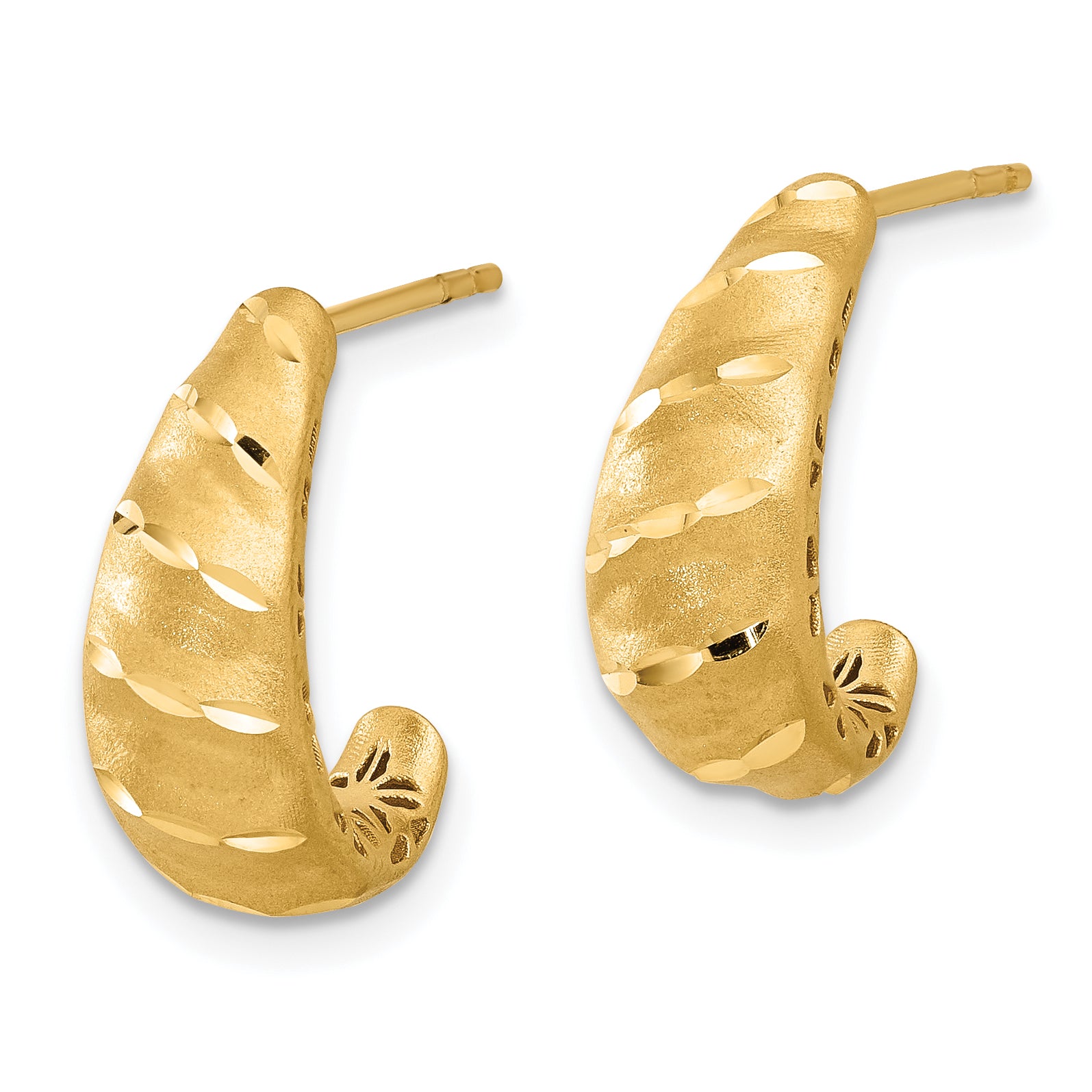 14K Satin and Diamond-cut J-Hoop Earrings Secondary image