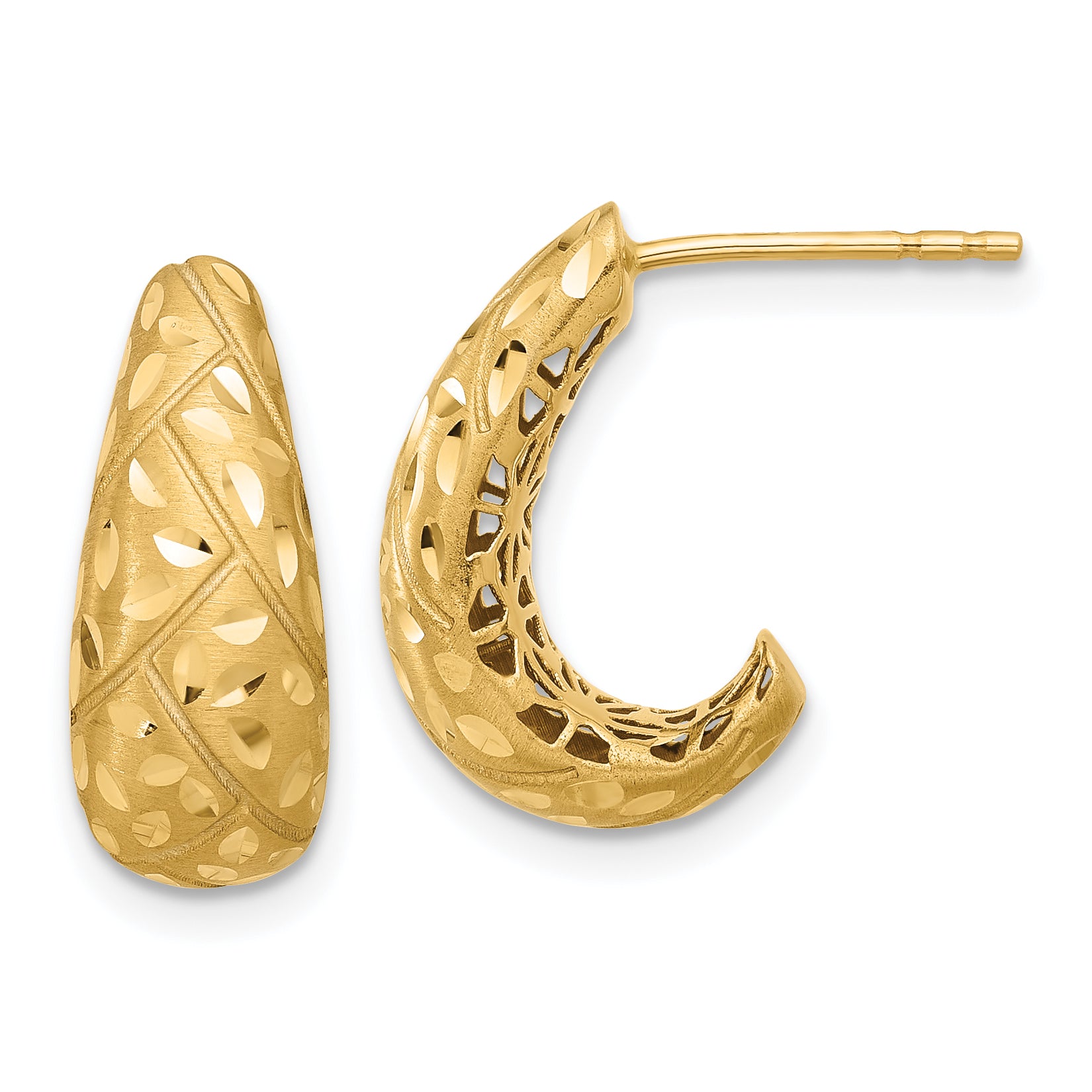 14K Polished Satin and Diamond-cut J-Hoop Earrings Main image