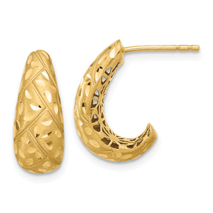 J-Hoop Earrings in 14K Yellow Gold, 17mm Satin & Diamond-Cut - Sophia Jewelers