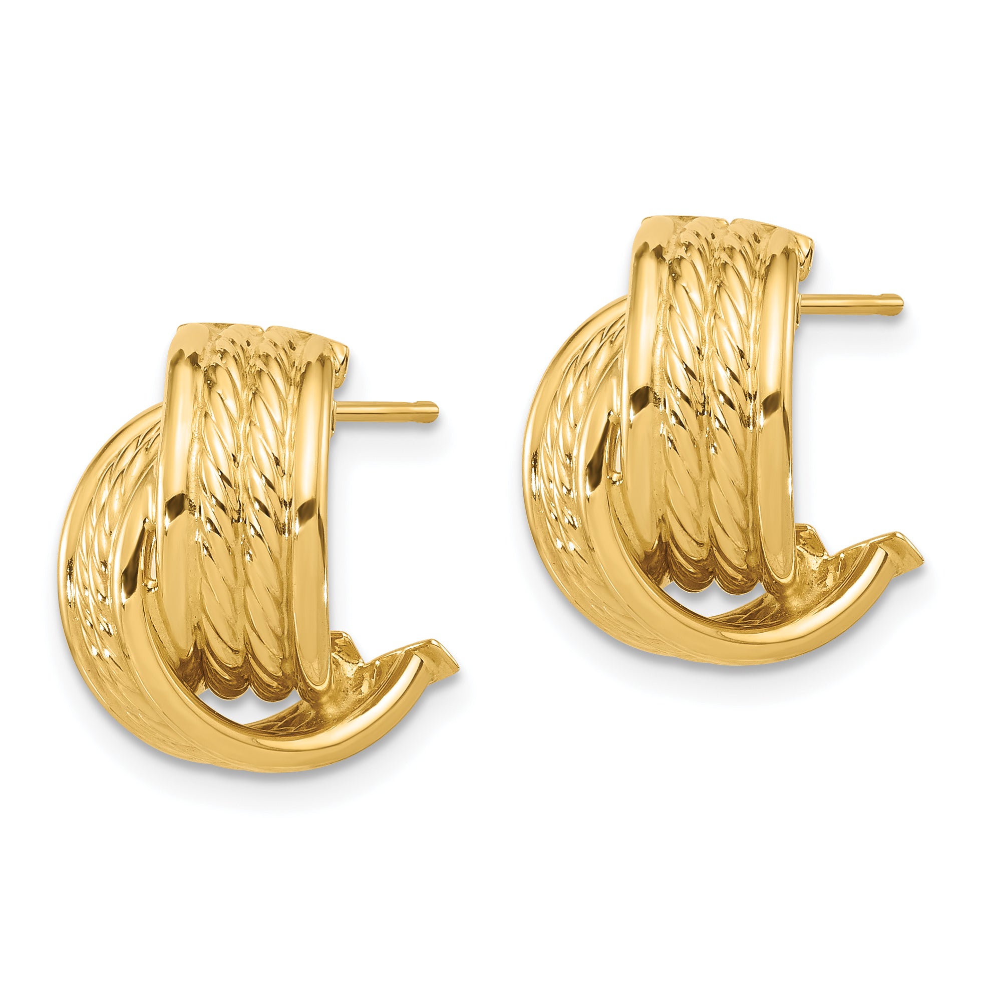 14K Polished and Textured Twisted Post Earrings Secondary image