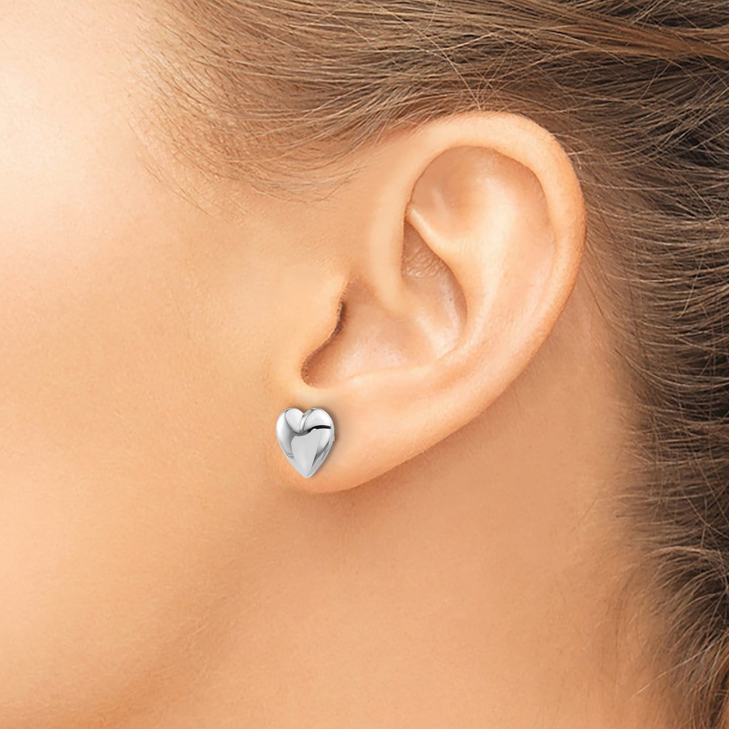 14K White Gold Polished Puffed Heart Post Earrings
