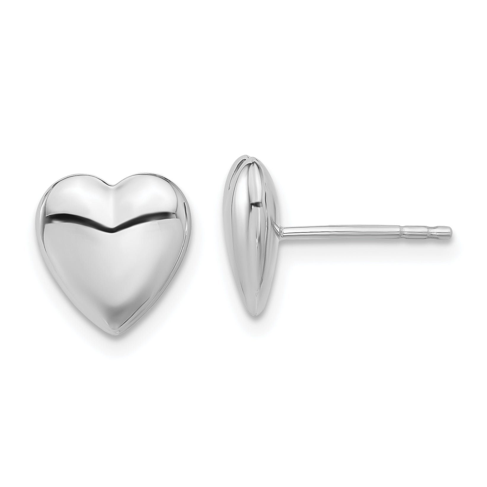 14K White Gold Polished Puffed Heart Post Earrings Main image