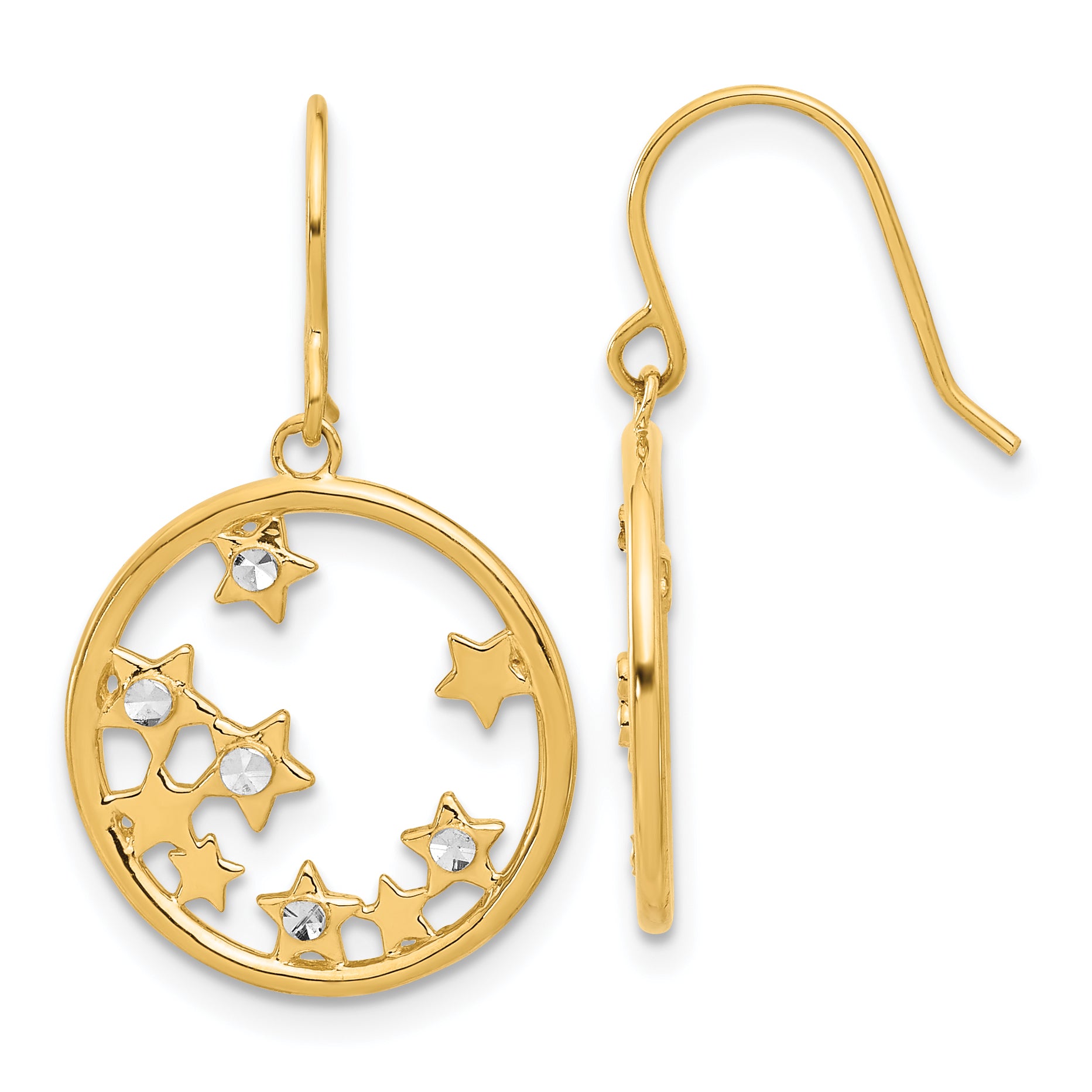 14k and White Rhodium D/C Stars in Circle Dangle Earrings Main image