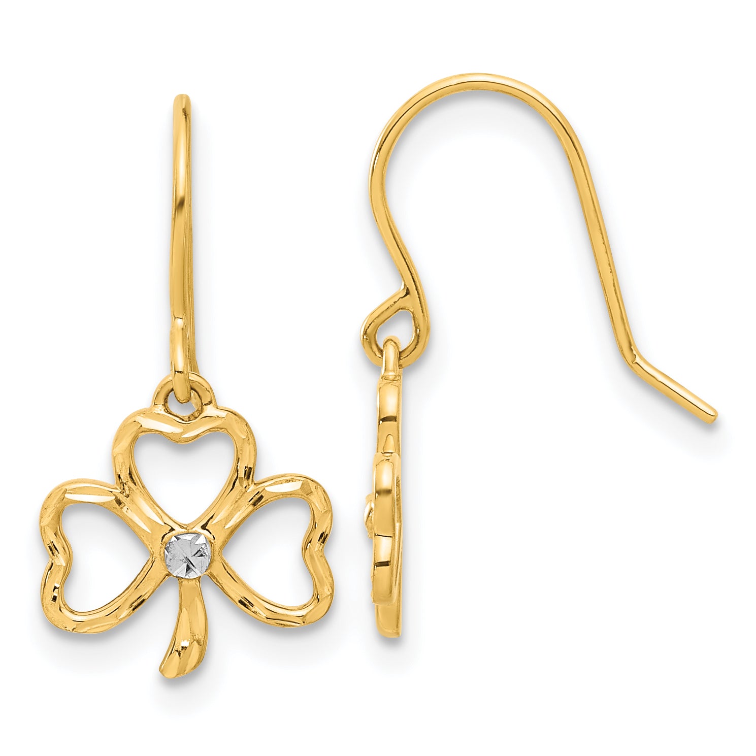 14k and White Rhodium D/C Clover Dangle Earrings Main image