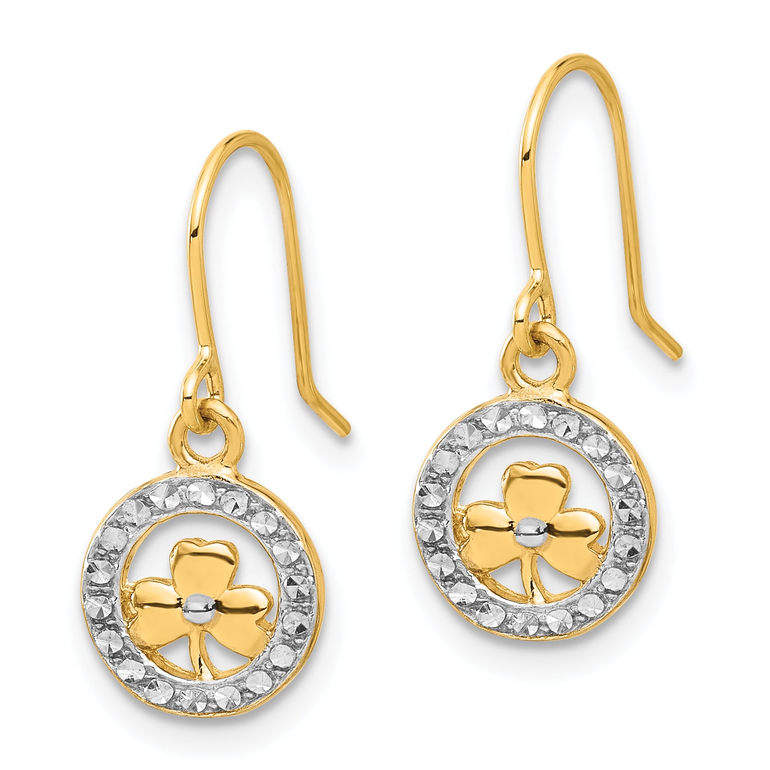14k and White Rhodium D/C Clover in Circle Dangle Earrings Secondary image