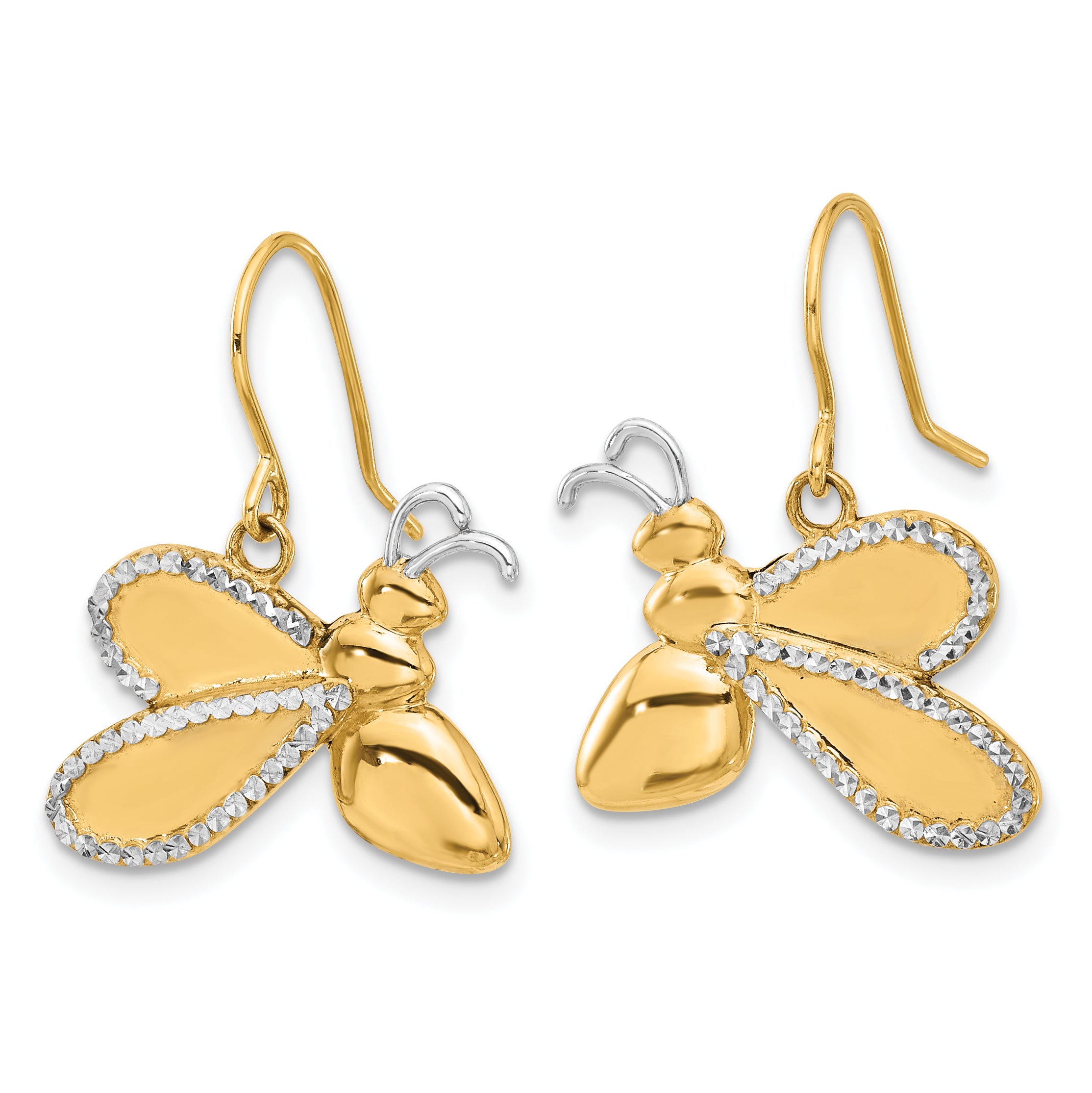 14k and White Rhodium D/C Bee Dangle Earrings Secondary image