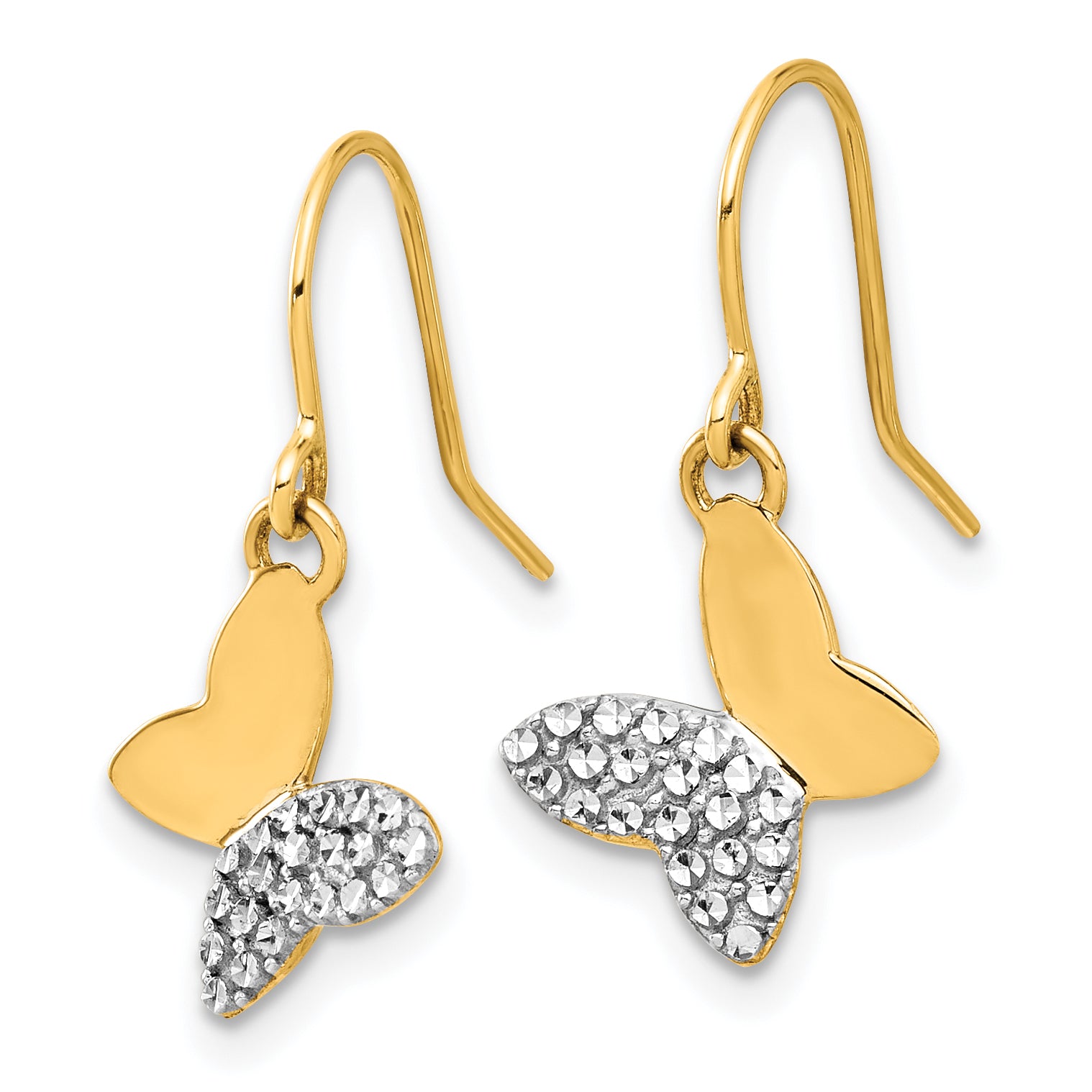 14k and White Rhodium D/C Butterfly Dangle Earrings Secondary image