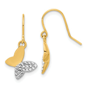 White Butterfly Dangle Earrings in 14K Yellow Gold, Diamond-Cut - Sophia Jewelers