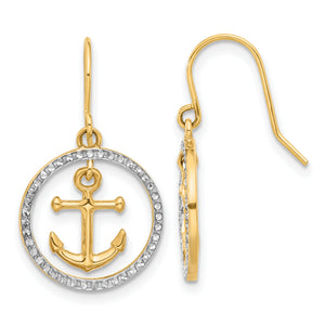 White Anchor Circle Dangle Earrings in 14K Yellow Gold, Diamond-Cut - Sophia Jewelers