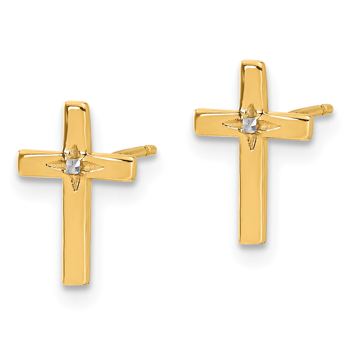 14k and White Rhodium Cross Post Earrings Secondary image