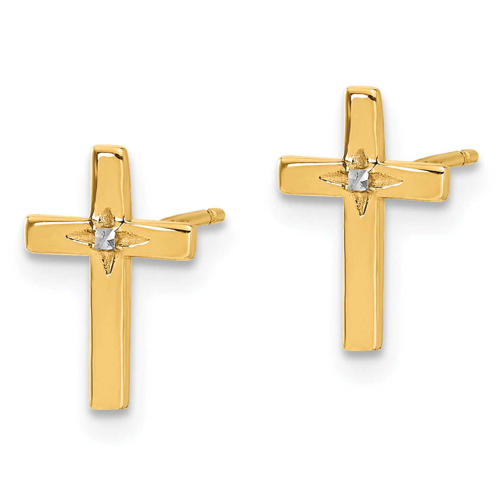 14k and White Rhodium Cross Post Earrings