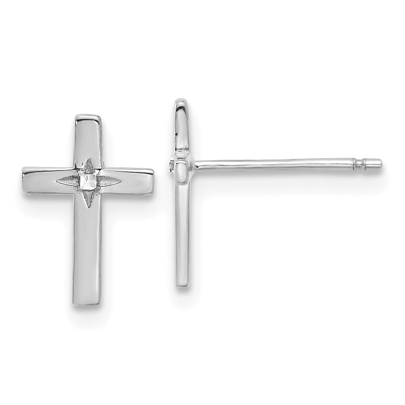 14k White Gold Cross Post Earrings Main image