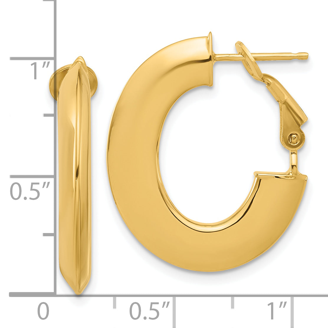 14K Polished Knife Edge Oval Hoop Omega Back Earrings