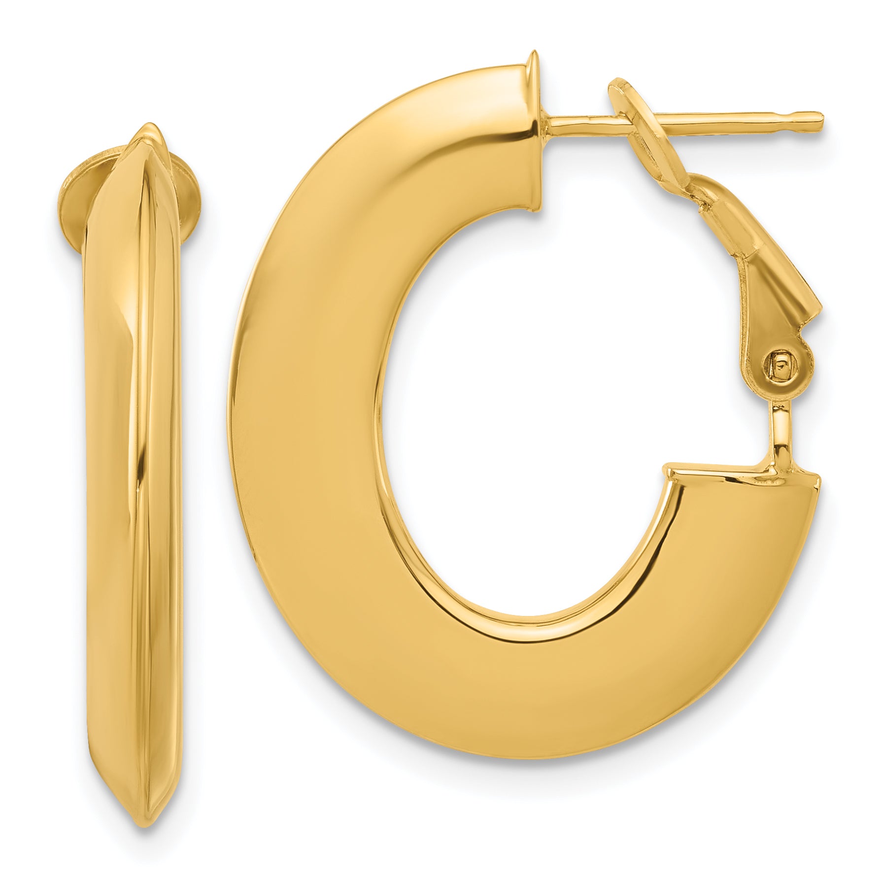 14K Polished Knife Edge Oval Hoop Omega Back Earrings Main image