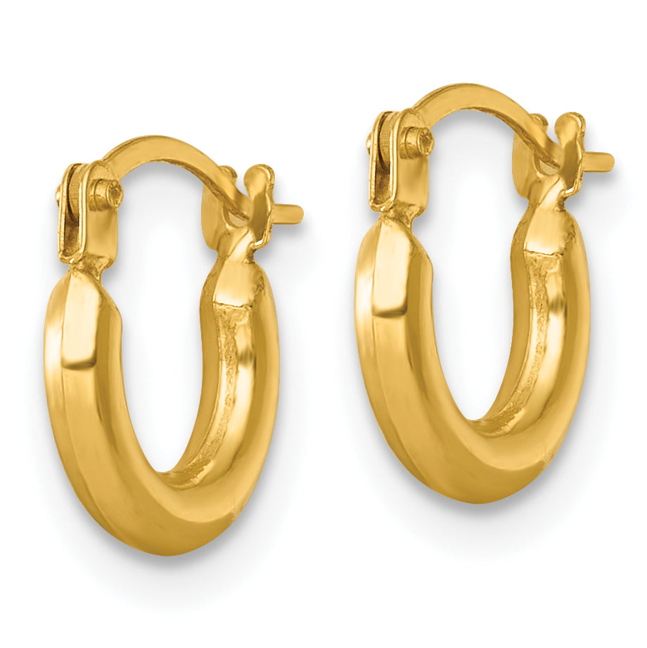 14k Polished 2.00 x 10.00mm Round Tube Hoop Earrings