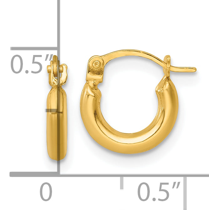14k Polished 2.00 x 10.00mm Round Tube Hoop Earrings
