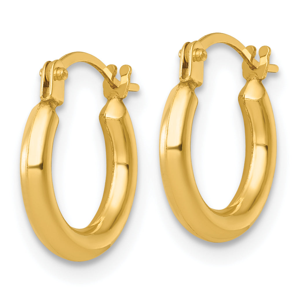 14k Polished 2.00 x 12.00mm Round Tube Hoop Earrings