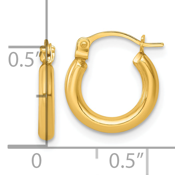 14k Polished 2.00 x 12.00mm Round Tube Hoop Earrings