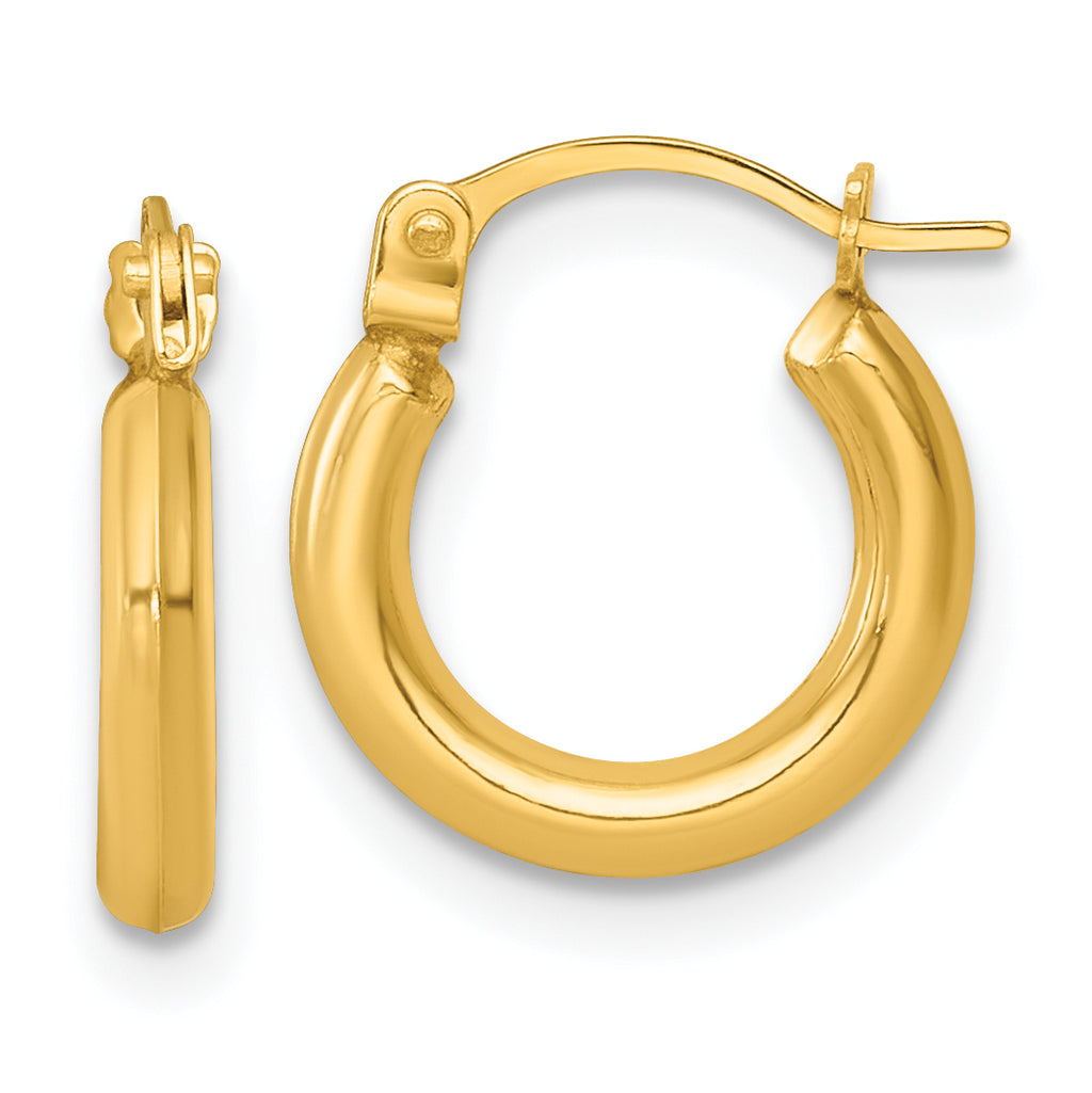 14k Polished 2.00 x 12.00mm Round Tube Hoop Earrings