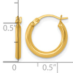 14k Polished 2.00 x 14.00mm Round Tube Hoop Earrings