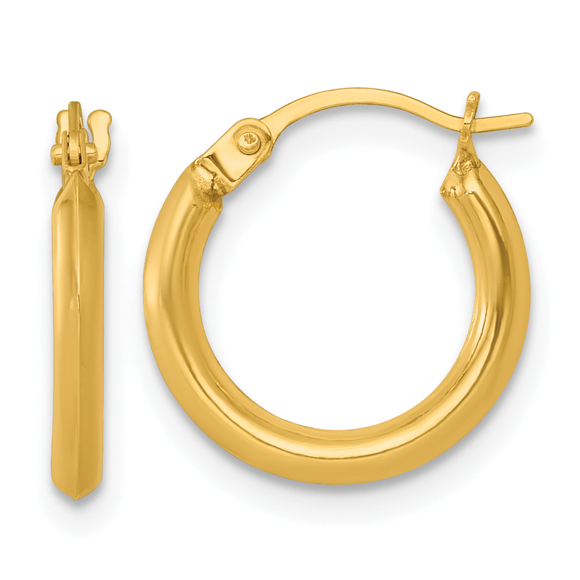 14k Polished 2.00 x 14.00mm Round Tube Hoop Earrings