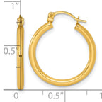 14k Polished 2.00 x 20.00mm Round Tube Hoop Earrings