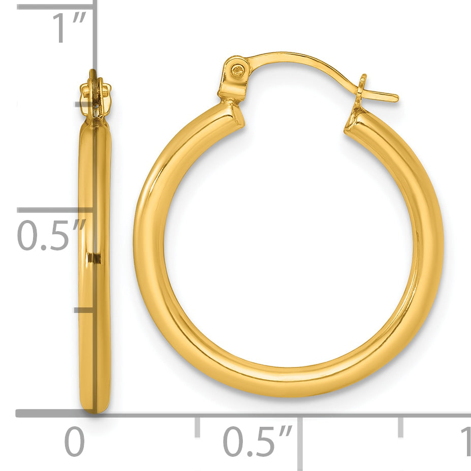 14k Polished 2.00 x 20.00mm Round Tube Hoop Earrings