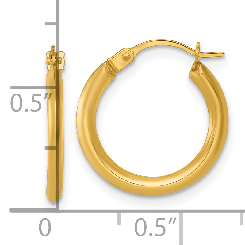 14k Polished 1.5 x 16.00mm Round Tube Hoop Earrings