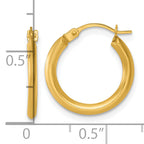 14k Polished 1.5 x 16.00mm Round Tube Hoop Earrings