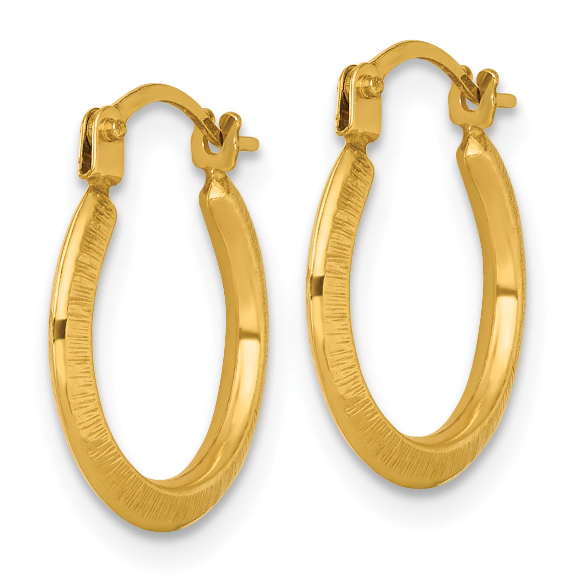 14k Polished And Textured 1.75 x 14.00mm Knife-Edge Tube Hoop Earrings