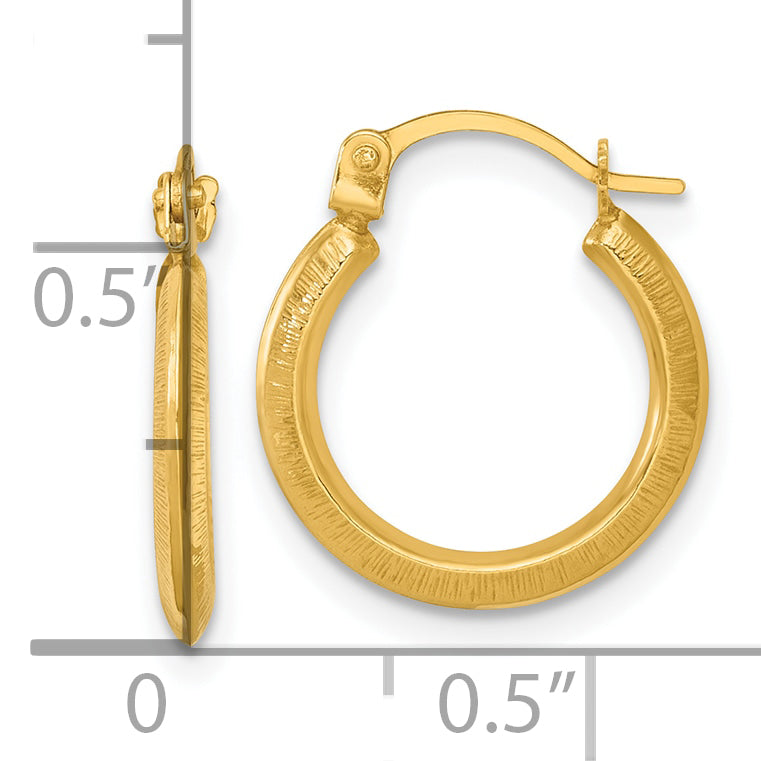 14k Polished And Textured 1.75 x 14.00mm Knife-Edge Tube Hoop Earrings