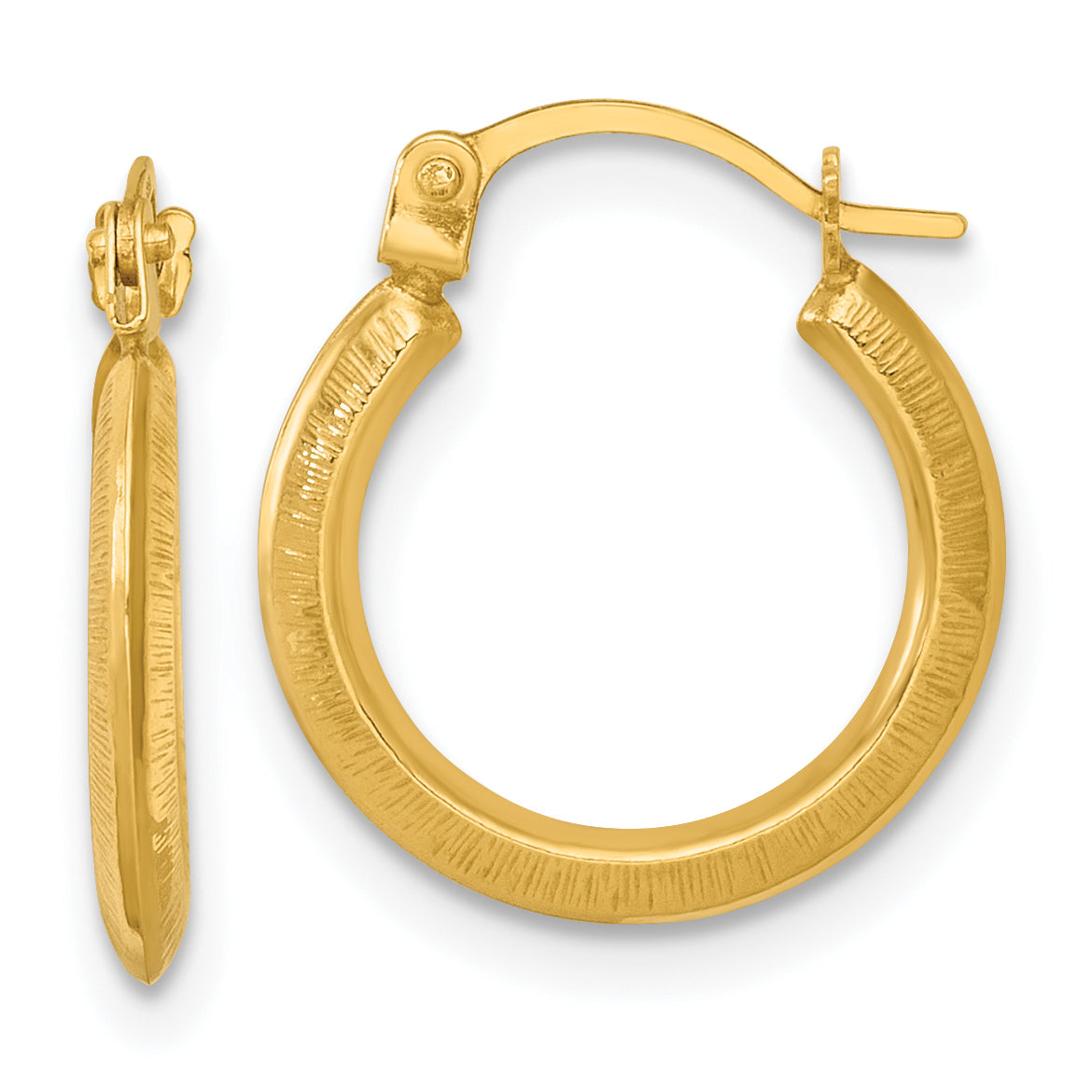 14k Polished And Textured 1.75 x 14.00mm Knife-Edge Tube Hoop Earrings Main image