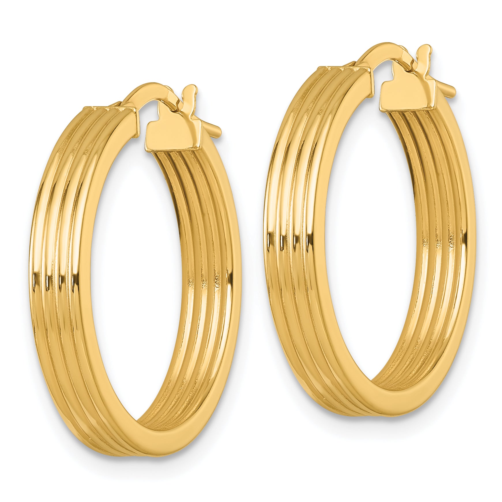 14k Polished and Grooved 4.00 x 24mm Tube Hoop Earrings Secondary image