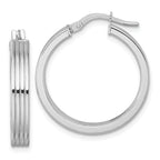 14k White Gold Polished and Grooved 4.00 x 24mm Tube Hoop Earrings