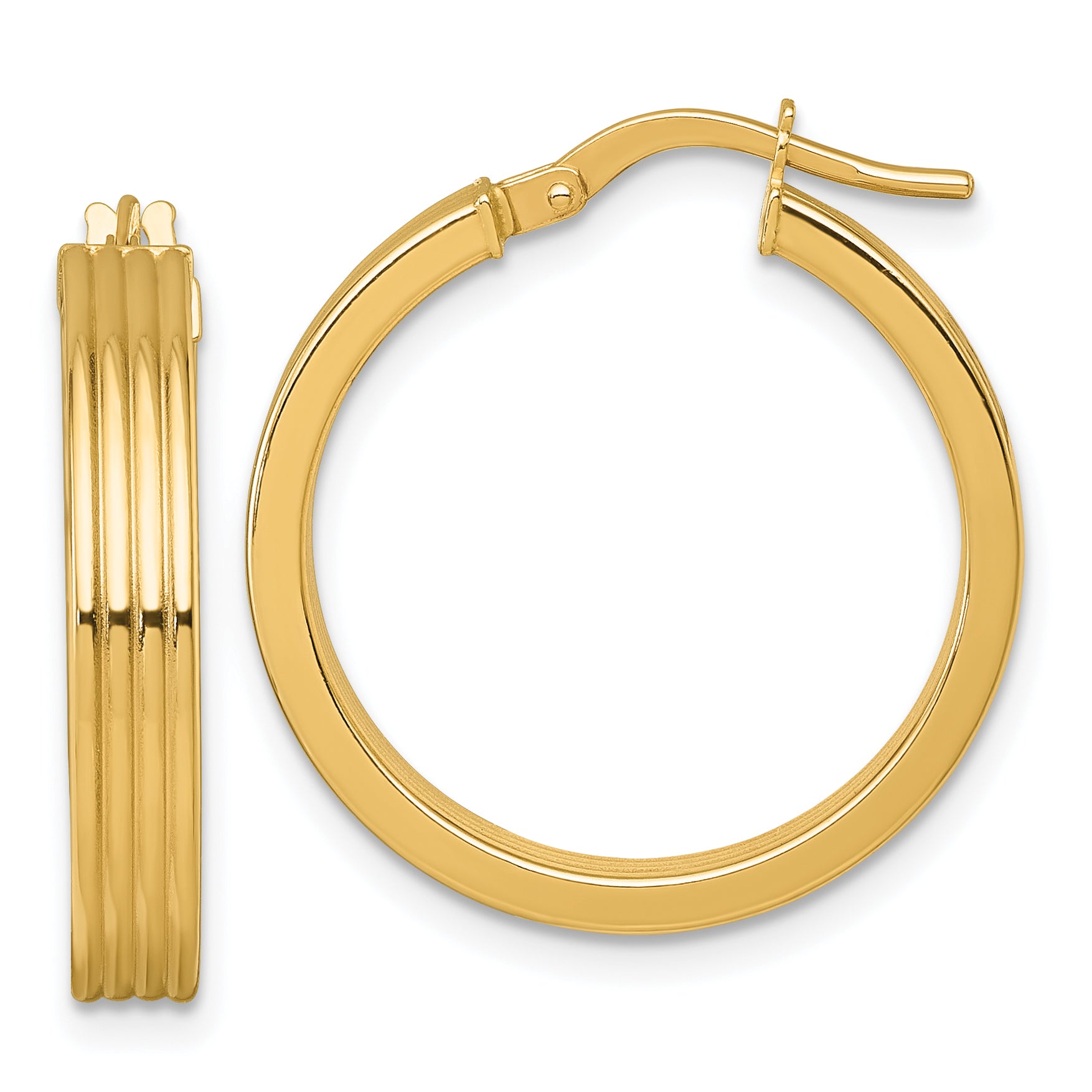 14k Polished and Grooved 4.00 x 24mm Tube Hoop Earrings Main image