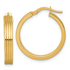 14k Polished and Grooved 4.00 x 24mm Tube Hoop Earrings