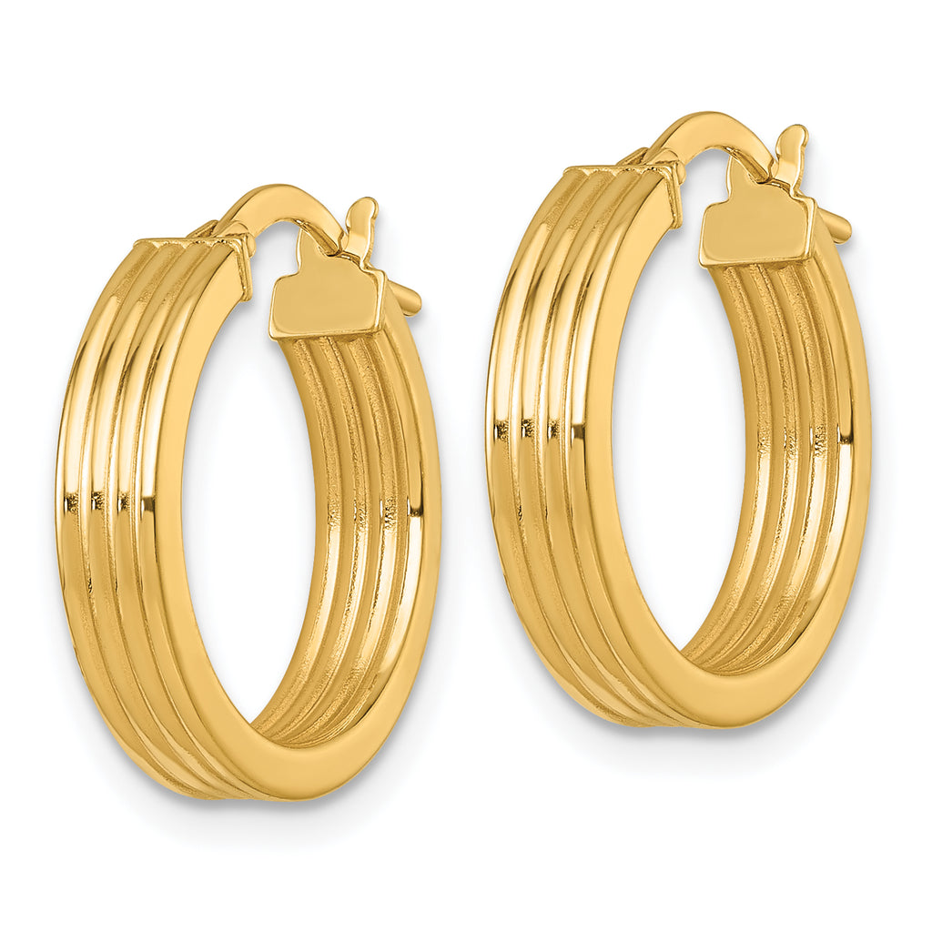 14k Polished and Grooved 4.00 x 18mm Tube Hoop Earrings